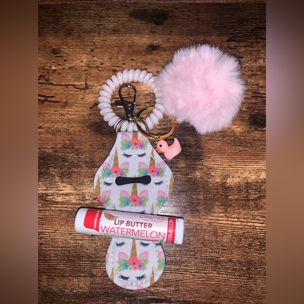 NWT Unicorn Chapstick Holder Keychain Set